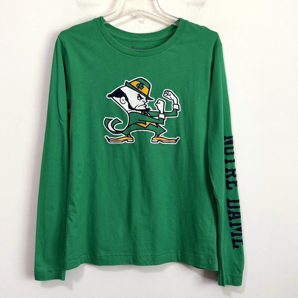 Champion Notre Dame Mens Tee Shirt M Fighting Irish Leprechaun Long Sleeve NEW